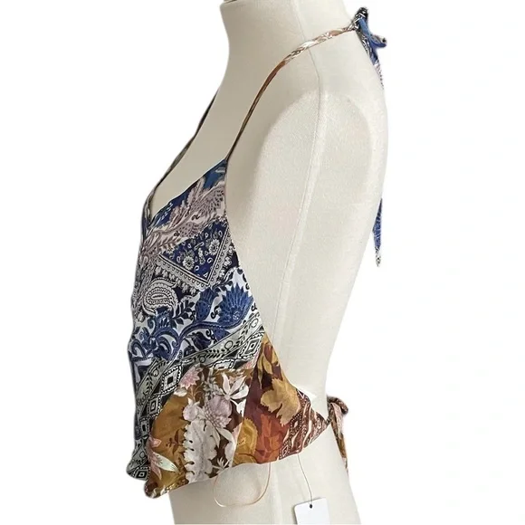 Guess Women's Blue & Brown Paisley V-Neck Cami Top - Picture 5 of 13